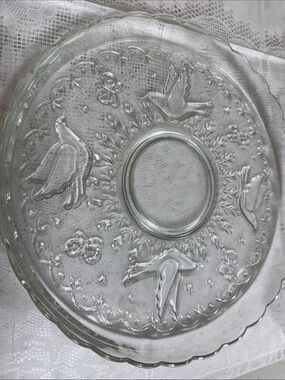 Clear Glass CHIP & DIP Serving Platter with Embossed Bird Motif - Clear